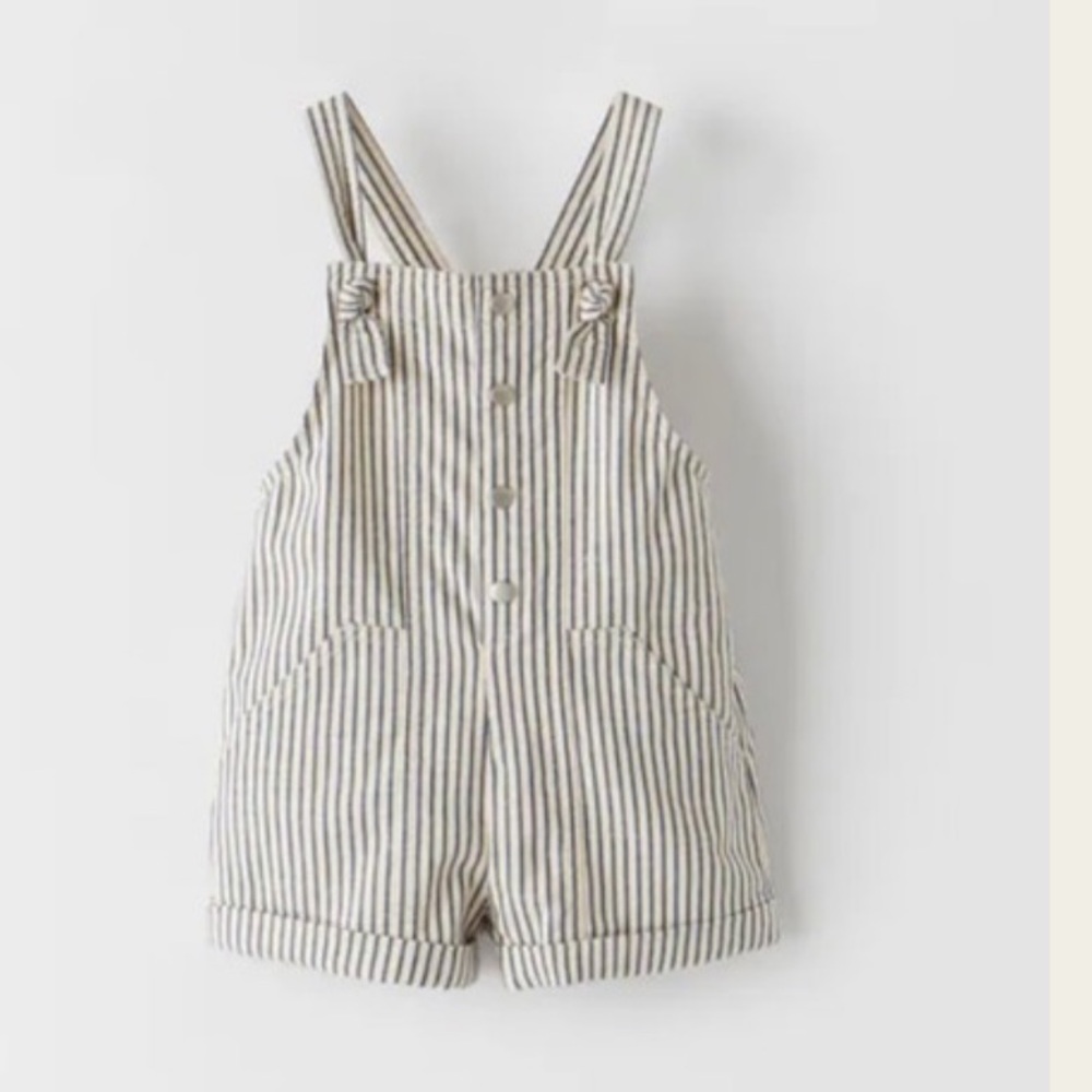 Zara 18-24mo overalls, white with blue pinstripe